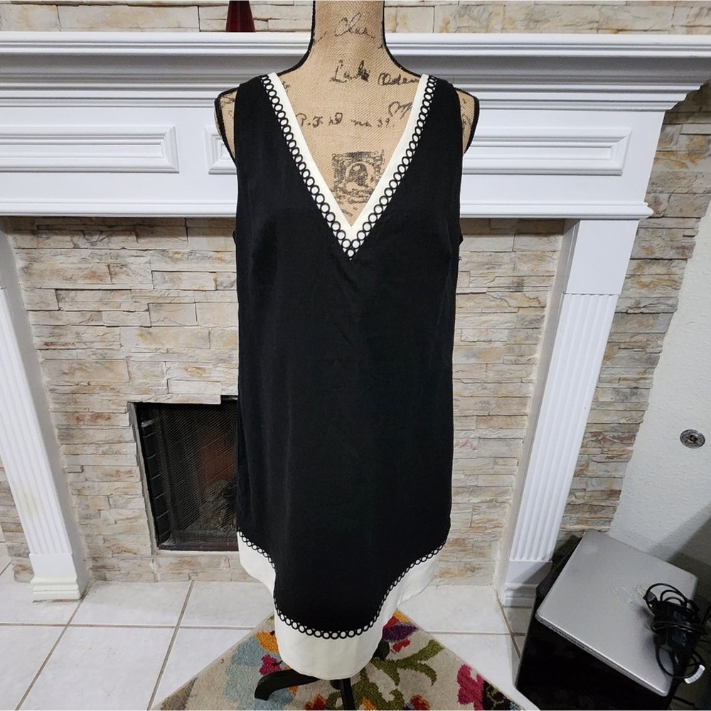 Vince Camuto black and white v neck‎ linen sheath dress plus size 14 new!!!